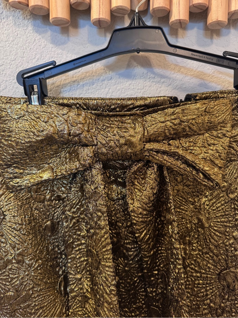 NWT Gold Metallic Floral Jacquard Mini Skirt with Statement Bow | Party Holiday - Picture 4 of 12